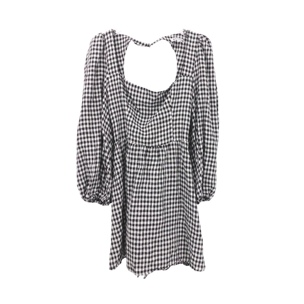 Reformation Brodie‎ Gingham Check 100% Linen Puff Sleeve Mini Dress Size 8